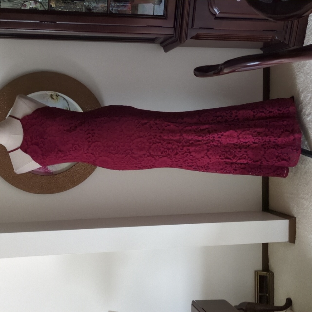 Lulu's Maroon Lace Maxi Dress